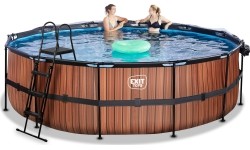 Viršžeminiai baseinai Exit: EXIT Wood pool ø488x122cm with sand filter pump and dome and heat pump - brown