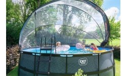 Viršžeminiai baseinai Exit: EXIT Wood pool ø488x122cm with sand filter pump and dome and heat pump - brown