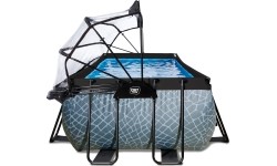 Viršžeminiai baseinai Exit: EXIT Stone pool 400x200x122cm with sand filter pump and dome - grey