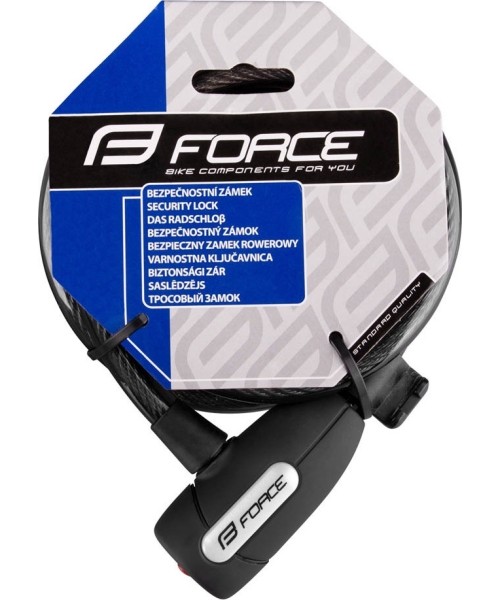 Gloves & Helmets & Accessories : Bicycle Lock FORCE Lux, with Holder, 180/12mm, Black