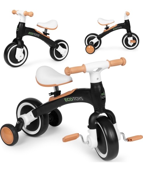 Children's Scooters Eco Toys: Krosinis dviratis su pedalais - mokomieji šoniniai ratai 3in1 juodos spalvos ECOTOYS