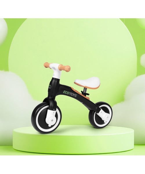 Vaikiški paspirtukai Eco Toys: Krosinis dviratis su pedalais - mokomieji šoniniai ratai 3in1 juodos spalvos ECOTOYS