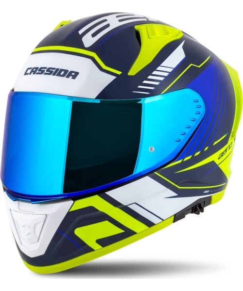 Viso veido šalmai Cassida: Motociklininko šalmas Cassida Aero Drome Blue/Fluo Yellow/Light Blue/White Blue/White