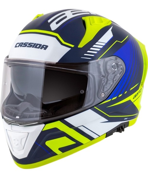 Full Face Helmets Cassida: Motociklininko šalmas Cassida Aero Drome Blue/Fluo Yellow/Light Blue/White Blue/White