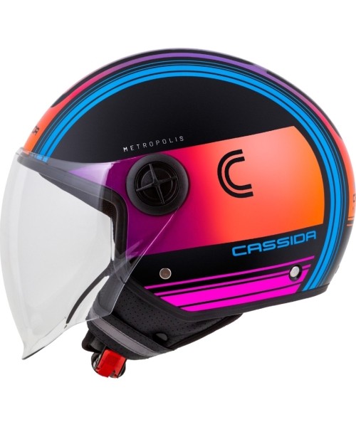Scooter Helmets Cassida: Motociklininko šalmas Cassida Handy Metropolis Black/Teal/Gradient