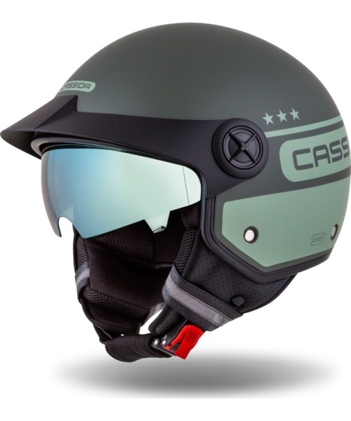 Scooter Helmets Cassida: Motociklininko šalmas "Cassida Handy Plus Chief" matinės žalios/tamsiai žalios spalvos