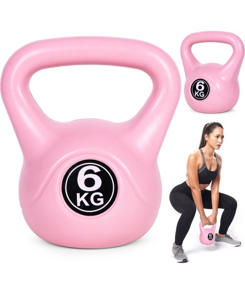 Aerobikos viniliniai ir neopreniniai hanteliai ModernHOME: Kettlebell kettle 6kg pratybų hantelis kamuolys fitneso svoris rož...