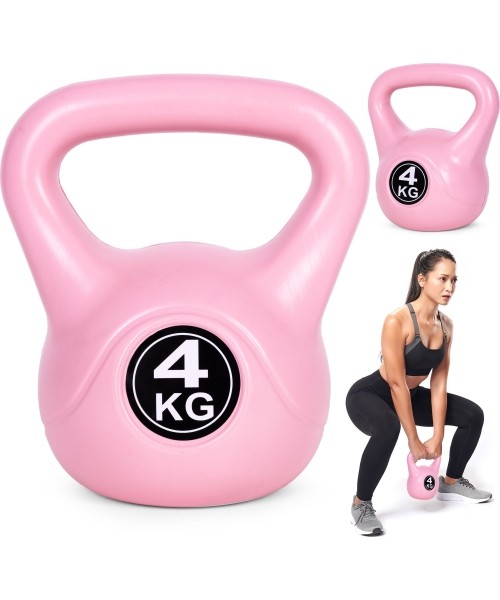 Aerobikos viniliniai ir neopreniniai hanteliai ModernHOME: Kettlebell kettle 4kg pratybų hantelis kamuolys fitneso svoris rož...