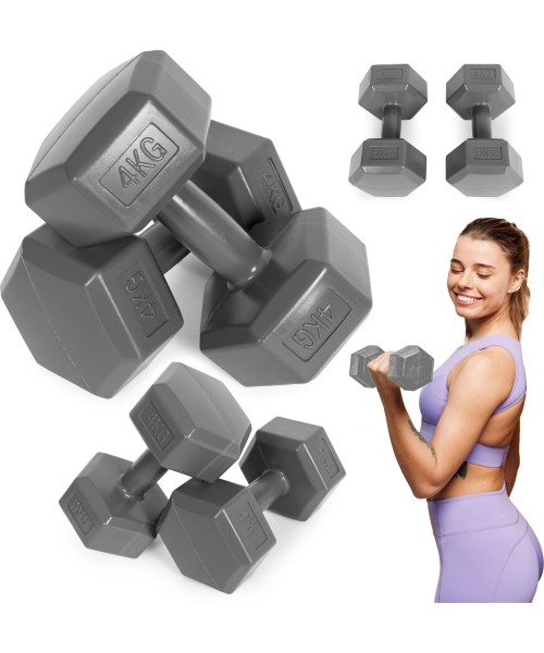 Dumbbells for Aerobics ModernHOME: Hantle sześciokątne zestaw 2x4 kg ciężarki do ćwiczeń obciążniki fitness szare ModernHome