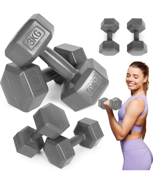 Dumbbells for Aerobics ModernHOME: Hantle sześciokątne zestaw 2x3 kg ciężarki do ćwiczeń obciążniki fitness szare ModernHome