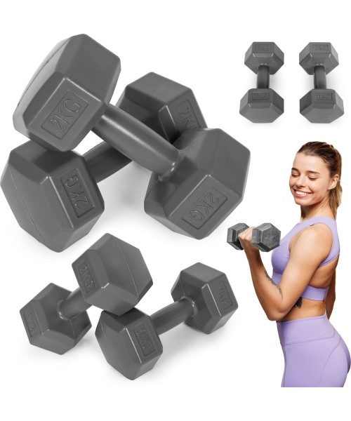 Dumbbells for Aerobics ModernHOME: Hantle sześciokątne zestaw 2x2 kg ciężarki do ćwiczeń obciążniki fitness szare ModernHome