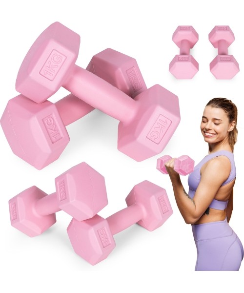 Dumbbells for Aerobics ModernHOME: Hantle sześciokątne zestaw 2x1 kg ciężarki do ćwiczeń obciążniki fitness różowe ModernHome