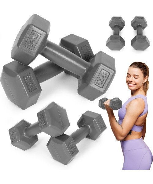 Dumbbells for Aerobics ModernHOME: Hantle sześciokątne zestaw 2x1 kg ciężarki do ćwiczeń obciążniki fitness szare ModernHome