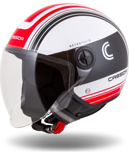 Motorolerių šalmai Cassida: Motorcycle Helmet Cassida Handy Metropolis Black/White/Red