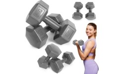 Dumbbells for Aerobics ModernHOME: Šešiakampių hantelių rinkinys 2x5 kg treniruočių svoriai fitneso svarmenys pilki ModernHome