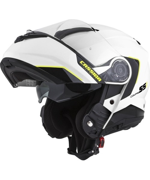 Moduliniai šalmai Cassida: Motorcycle Helmet Cassida Compress 2.0 Refraction White/Black/Fluo Yellow P/J