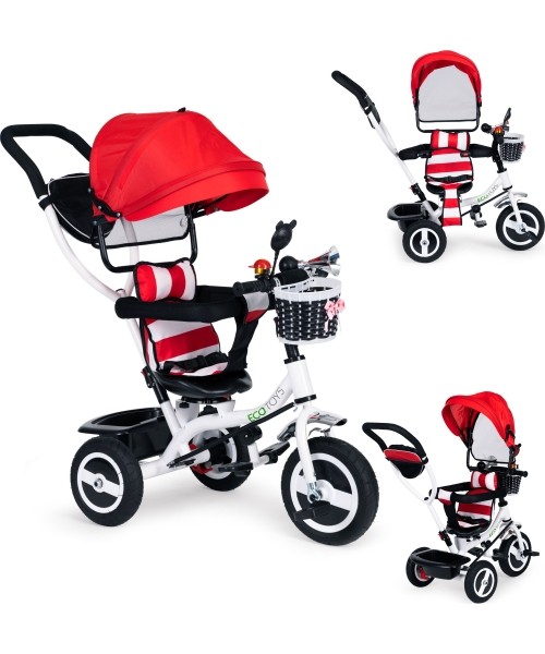 Children's Scooters Eco Toys: Tricycle swivel canopy red durable rubber wheels ECOTOYS