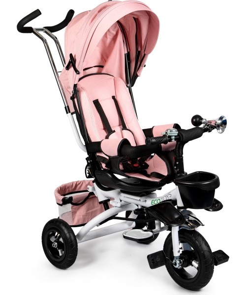 Children's Scooters Eco Toys: Besisukantis triratukas 360° Pink Delux su stogeliu ECOTOYS