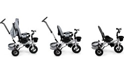 Vaikiški paspirtukai Eco Toys: 360° pilkasis "Delux" pasukamas triratukas su stogeliu ECOTOYS