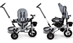 Vaikiški paspirtukai Eco Toys: 360° pilkasis "Delux" pasukamas triratukas su stogeliu ECOTOYS