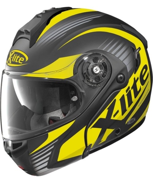 Moduliniai šalmai X-lite: Motociklininko šalmas X-Lite X-1004 Nordhelle N-Com Flat Black-Yellow