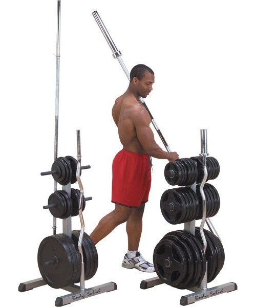 Stovai grifams Body-Solid: Stovo strypams ir svorių plokštelėms laikymo stovas "Body-Solid GOWT Olympic 2in1