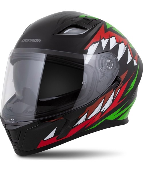 Full Face Helmets Cassida: Motociklininko šalmas Cassida Orbit StriX raudona/žalia/pilka/balta/juoda