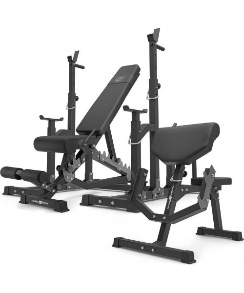 Barbell & Squat Stands Marbo Sport: MS5_2.0 | Dvipusis suoliukas + reguliuojami stovai + Scott suoliukas su reguliuojama atra...