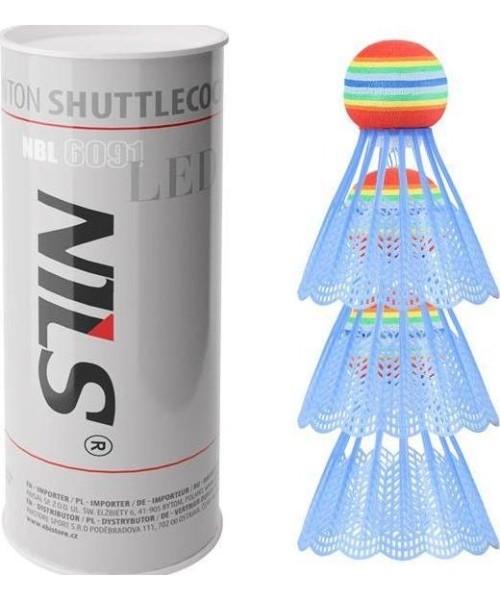 Badmintono plunksnelės Nils: Nailoniniai badmintono plunksniukai Nils NBL6091, LED, 3 vnt.