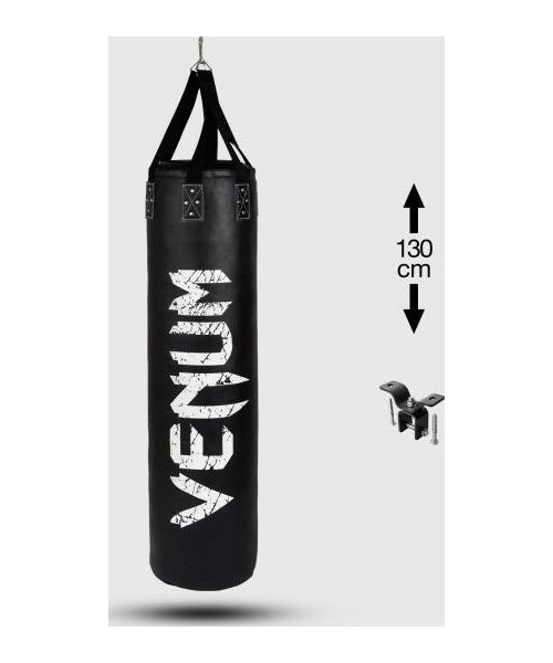 Bokso maišai Venum: Venum Challenger Heavy bag + Ceiling Hook - Black/White - Filled - 130cm
