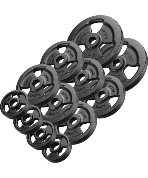 30 mm - Plieniniai svoriai Marbo Sport: Ketaus svorių rinkinys 29 kg (2x5kg + 6x2,5kg + 4x1kg) Marbo