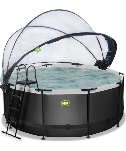 Above Ground Pools Exit: EXIT Black Leather pool ø360x122cm with sand filter pump and dome - black