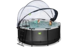 Above Ground Pools Exit: EXIT Black Leather pool ø360x122cm with sand filter pump and dome - black